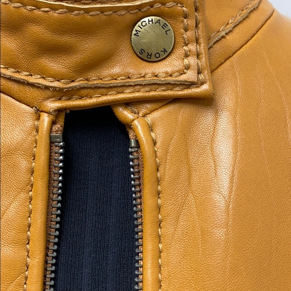 Michael KORS Leather Moto Jacket Biker Coat MK Khaki Cargo Zipper Retro City VTG - Picture 10 of 16
